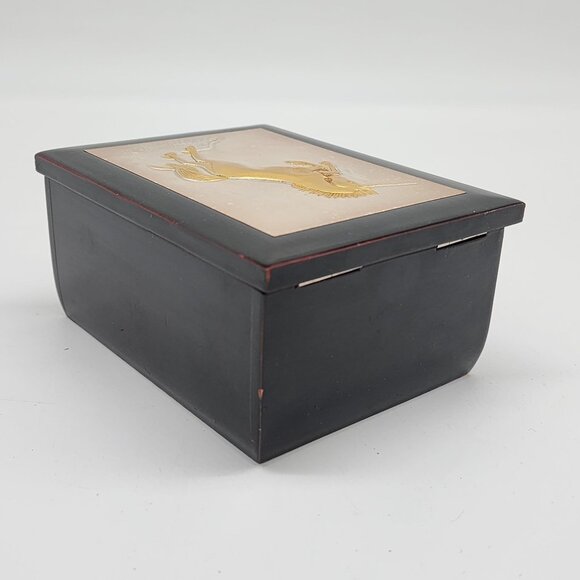 Gold Unicorn Black Lacquered Decorative Wooden Trinket Box With Velvet Interior - Picture 7 of 8